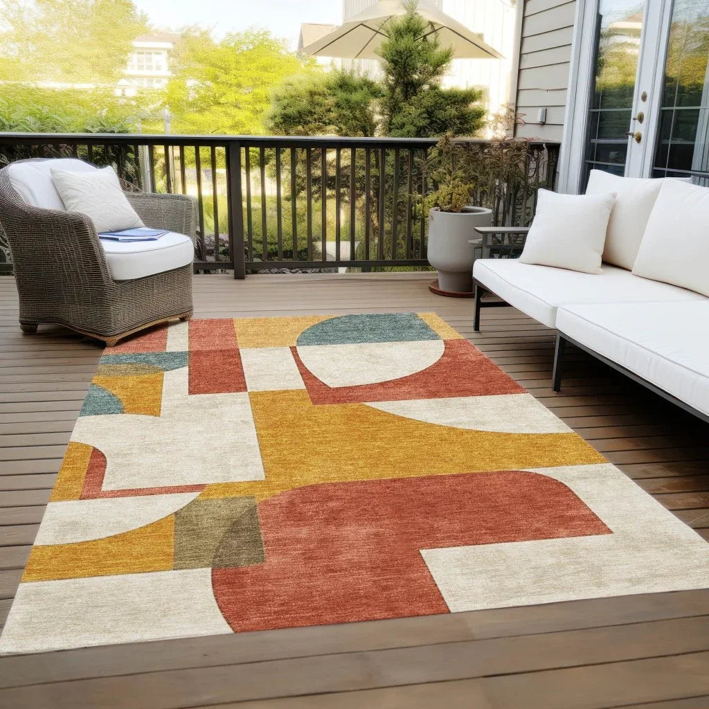 Daeel Orange Washable Indoor - Outdoor Rug - LOOMLAN - LOOMLAN Rugs - Outdoor Rugs