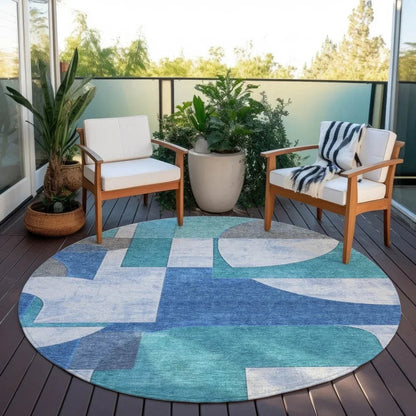 Daeel Teal Washable Indoor - Outdoor Rug - LOOMLAN - LOOMLAN Rugs - Outdoor Rugs