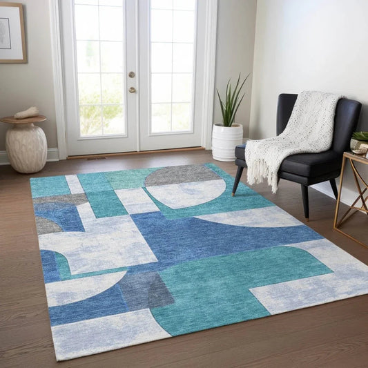 Daeel Teal Washable Indoor - Outdoor Rug - LOOMLAN - LOOMLAN Rugs - Outdoor Rugs