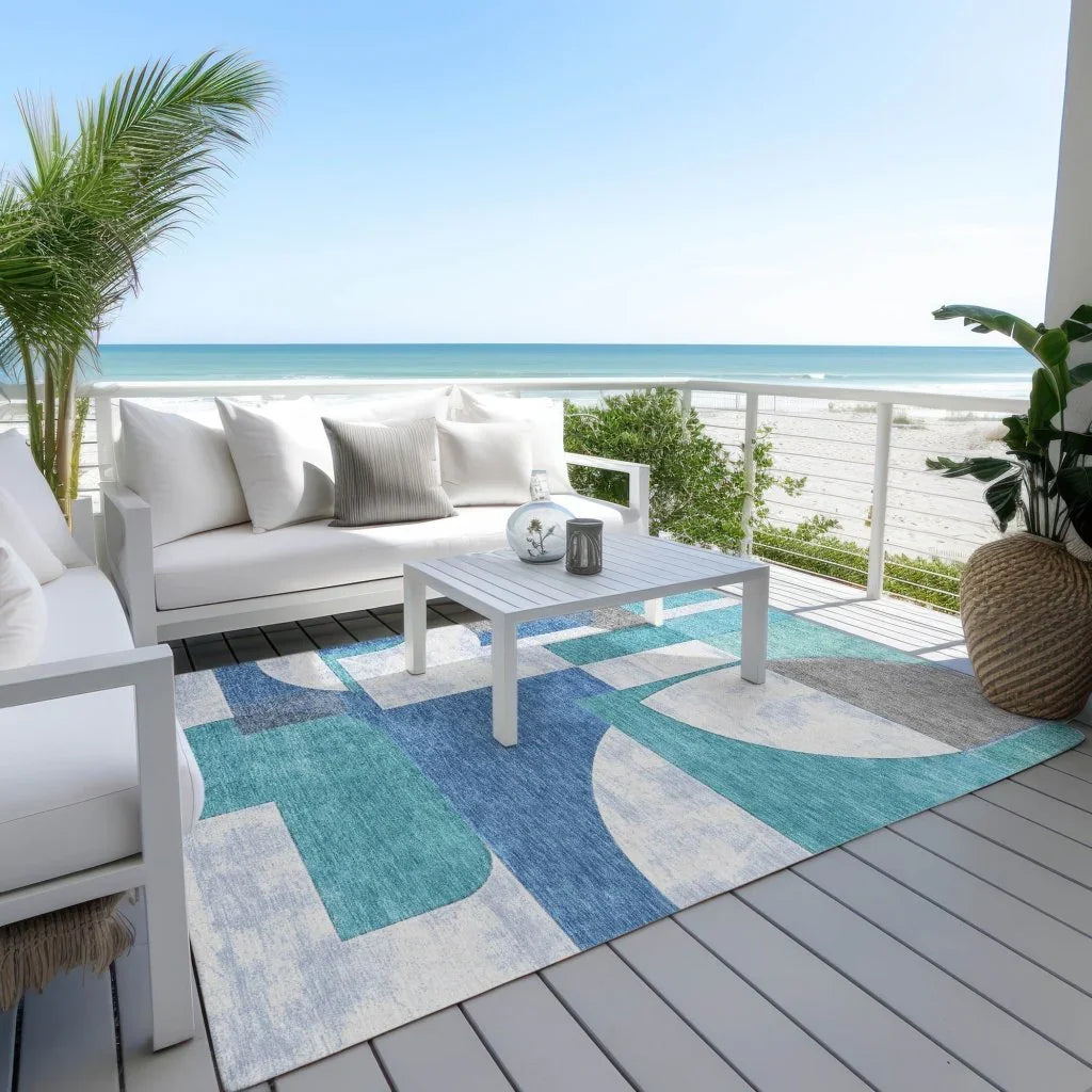 Daeel Teal Washable Indoor - Outdoor Rug - LOOMLAN - LOOMLAN Rugs - Outdoor Rugs