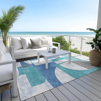 Daeel Teal Washable Indoor - Outdoor Rug - LOOMLAN - LOOMLAN Rugs - Outdoor Rugs