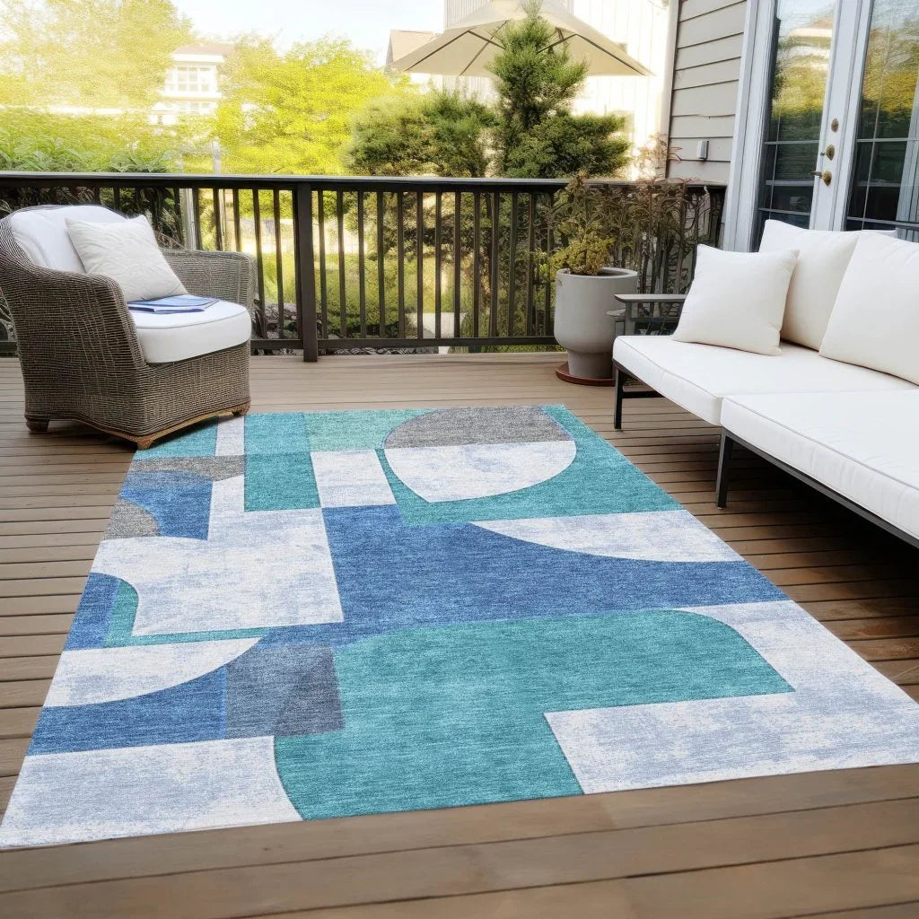 Daeel Teal Washable Indoor - Outdoor Rug - LOOMLAN - LOOMLAN Rugs - Outdoor Rugs