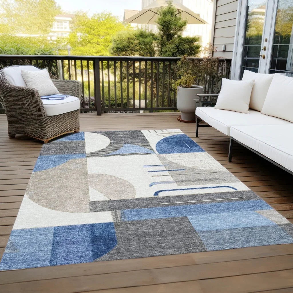 Daeira Blue Washable Indoor - Outdoor Rug - LOOMLAN - LOOMLAN Rugs - Outdoor Rugs