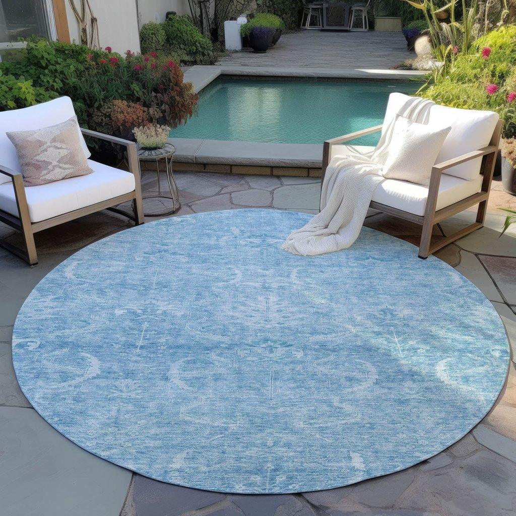 Dahana Blue Washable Indoor-Outdoor Rug-Outdoor Rugs-LOOMLAN Rugs-LOOMLAN