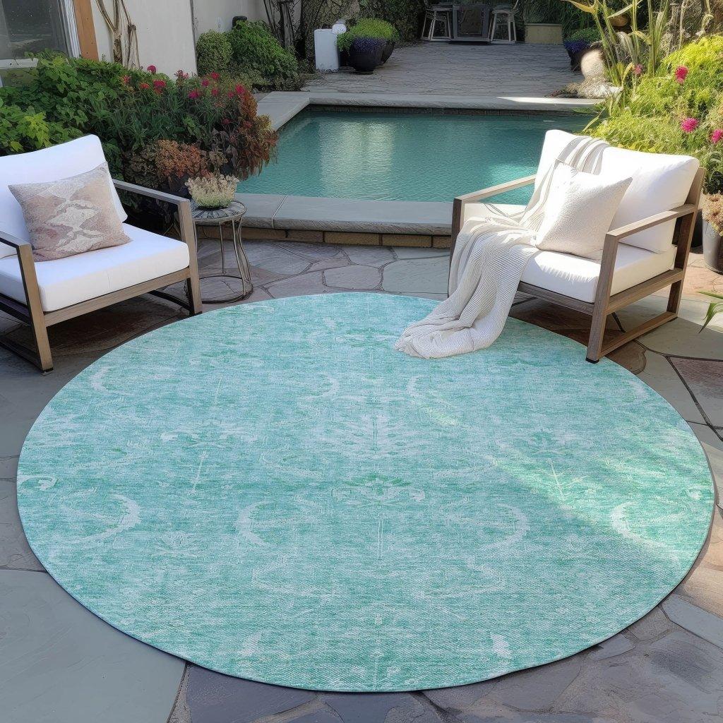 Dahana Teal Washable Indoor-Outdoor Rug-Outdoor Rugs-LOOMLAN Rugs-LOOMLAN