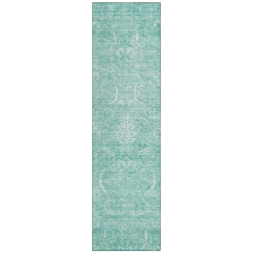 Dahana Teal Washable Indoor-Outdoor Rug-Outdoor Rugs-LOOMLAN Rugs-2'3" x 7'6"-LOOMLAN