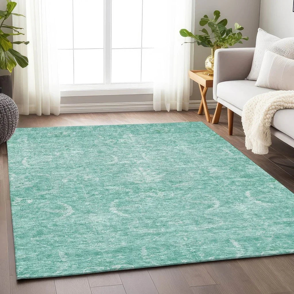 Dahana Teal Washable Indoor-Outdoor Rug-Outdoor Rugs-LOOMLAN Rugs-LOOMLAN
