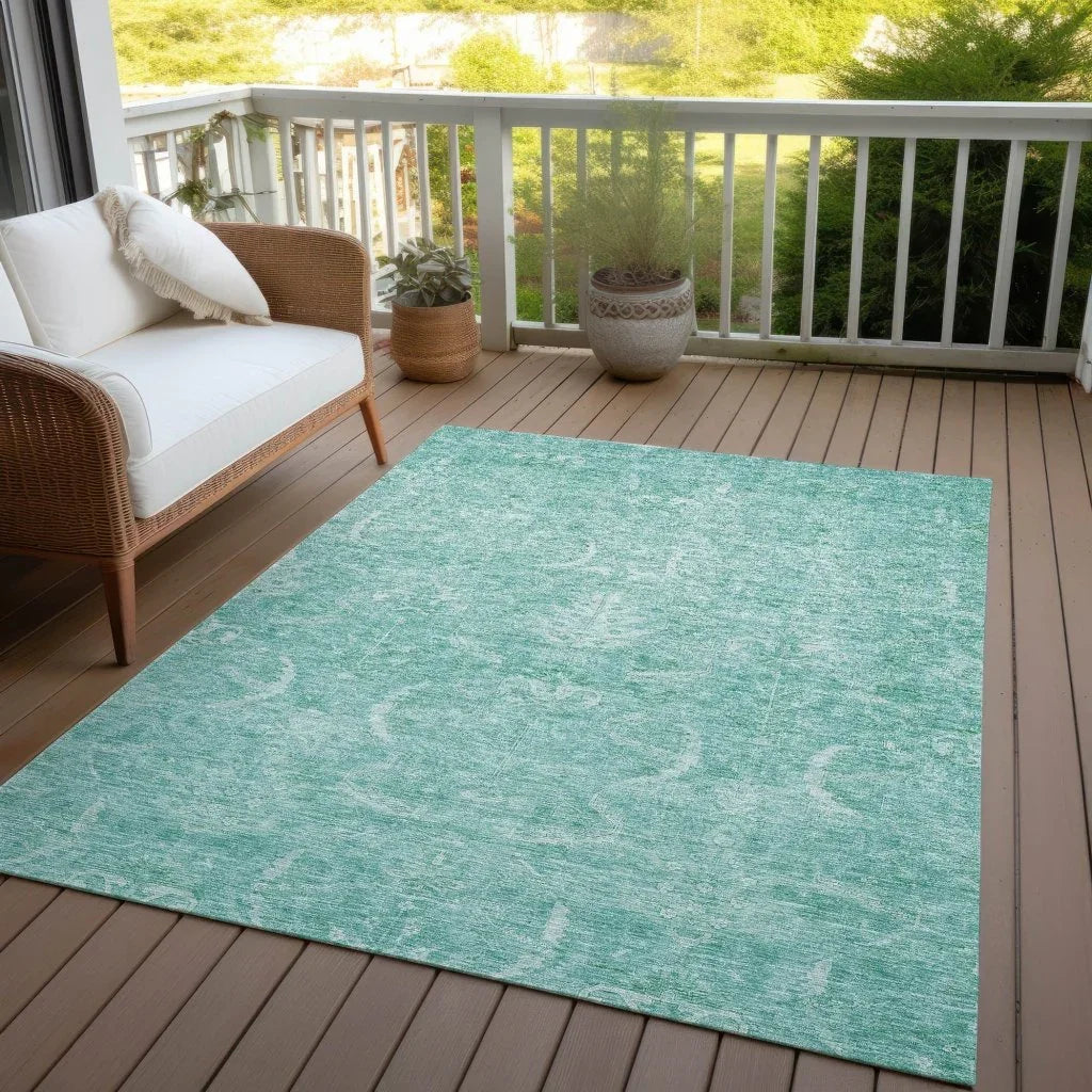 Dahana Teal Washable Indoor-Outdoor Rug-Outdoor Rugs-LOOMLAN Rugs-LOOMLAN