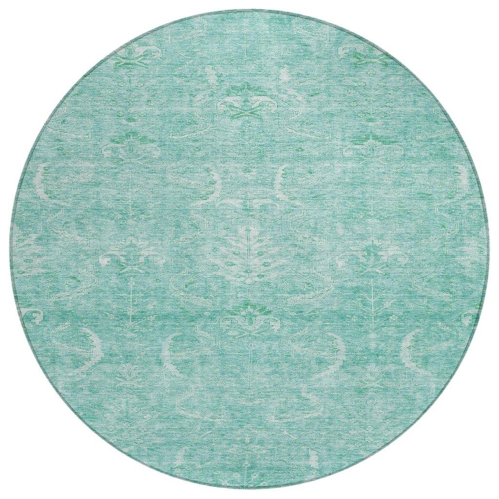 Dahana Teal Washable Indoor-Outdoor Rug-Outdoor Rugs-LOOMLAN Rugs-8' x 8'-LOOMLAN