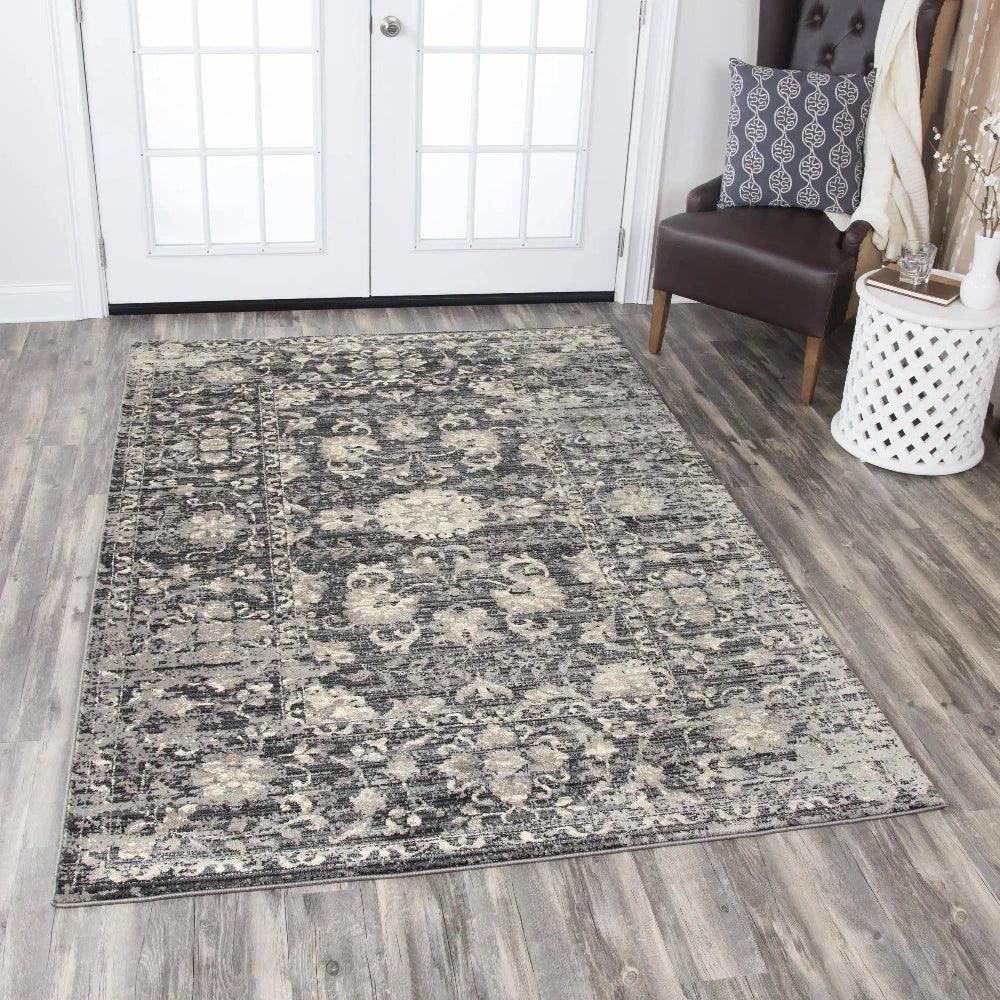 Dahl Floral Distress Gray Kitchen Hallway Runner Rug - LOOMLAN - LOOMLAN - Area Rugs
