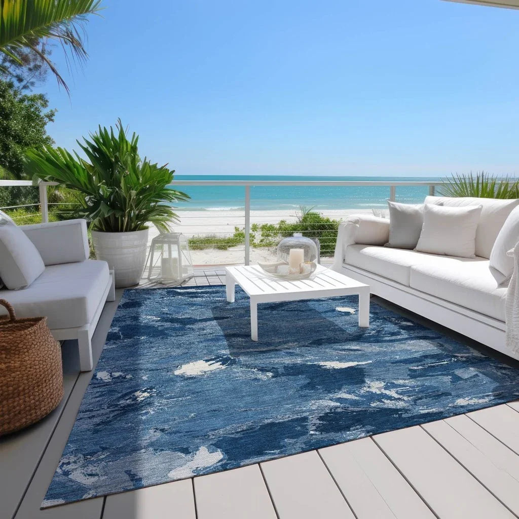 Dahlina Blue Washable Indoor - Outdoor Rug - LOOMLAN - LOOMLAN Rugs - Outdoor Rugs