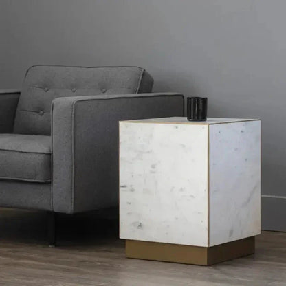 Daines White Marble Square End Table - LOOMLAN - SUNPAN - Side Tables