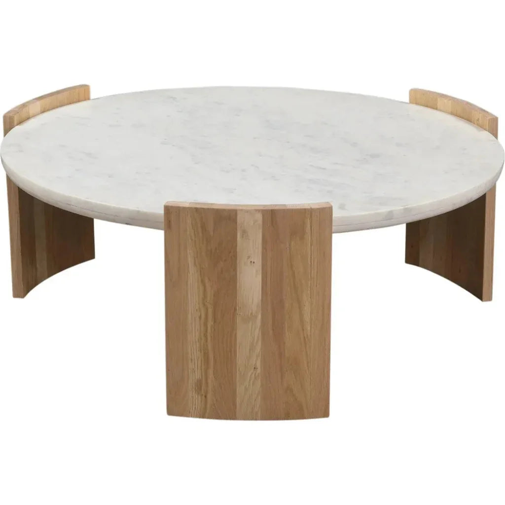 Dala White Marble & Wood Round Coffee Table - LOOMLAN - Moe's Home - Coffee Tables