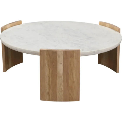 Dala White Marble & Wood Round Coffee Table - LOOMLAN - Moe's Home - Coffee Tables