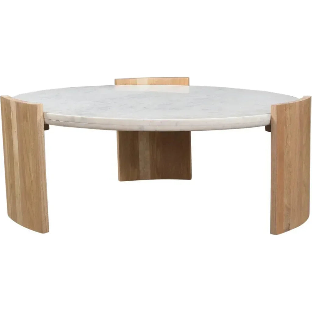Dala White Marble & Wood Round Coffee Table - LOOMLAN - Moe's Home - Coffee Tables