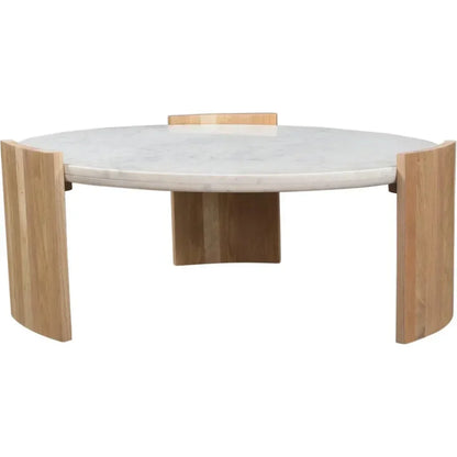Dala White Marble & Wood Round Coffee Table - LOOMLAN - Moe's Home - Coffee Tables