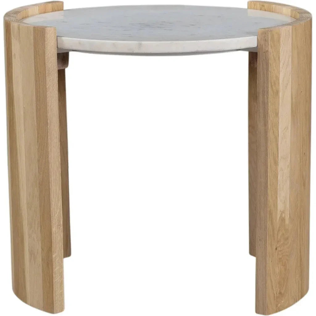 Dala White Marble and Wood Round Side Table - LOOMLAN - Moe's Home - Side Tables