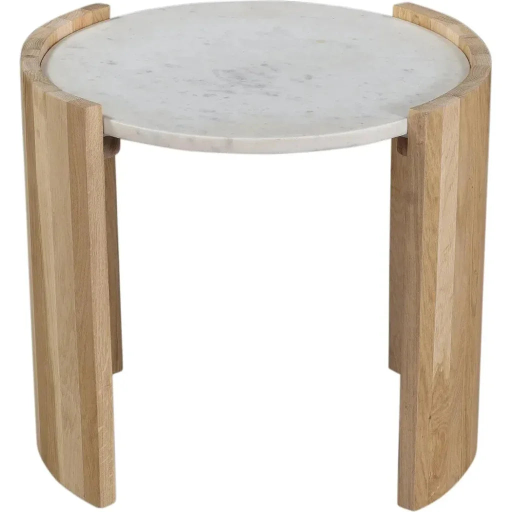 Dala White Marble and Wood Round Side Table - LOOMLAN - Moe's Home - Side Tables