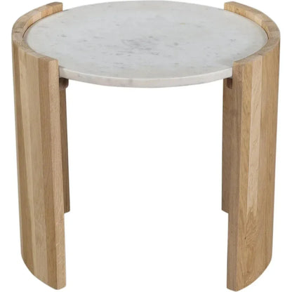 Dala White Marble and Wood Round Side Table - LOOMLAN - Moe's Home - Side Tables