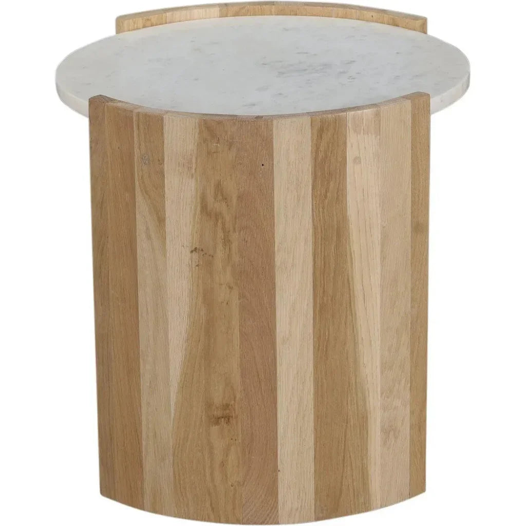 Dala White Marble and Wood Round Side Table - LOOMLAN - Moe's Home - Side Tables