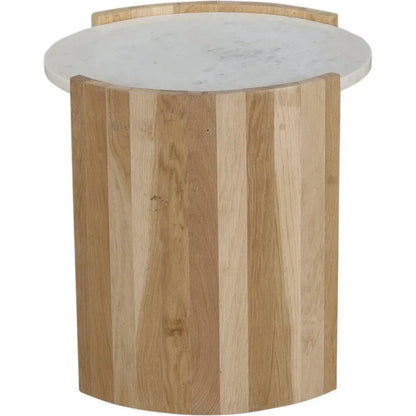 Dala White Marble and Wood Round Side Table - LOOMLAN - Moe's Home - Side Tables