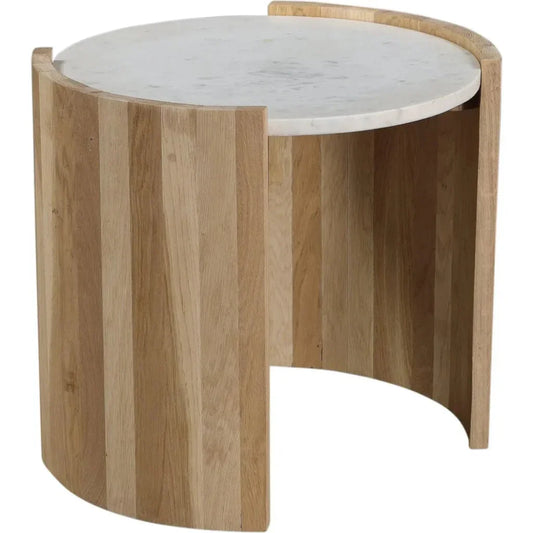 Dala White Marble and Wood Round Side Table - LOOMLAN - Moe's Home - Side Tables