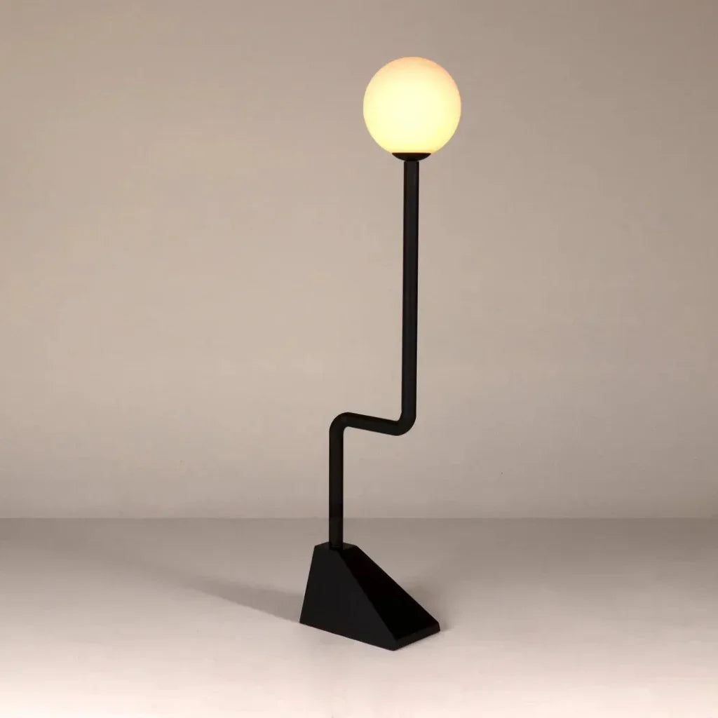Dallas Steel and Frosted Globe Floor Lamp-Floor Lamps-Noir-LOOMLAN