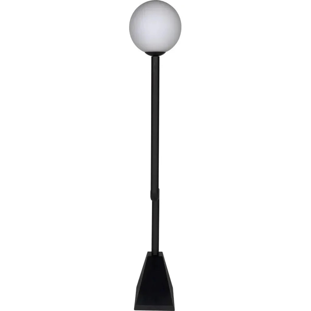 Dallas Steel and Frosted Globe Floor Lamp-Floor Lamps-Noir-LOOMLAN