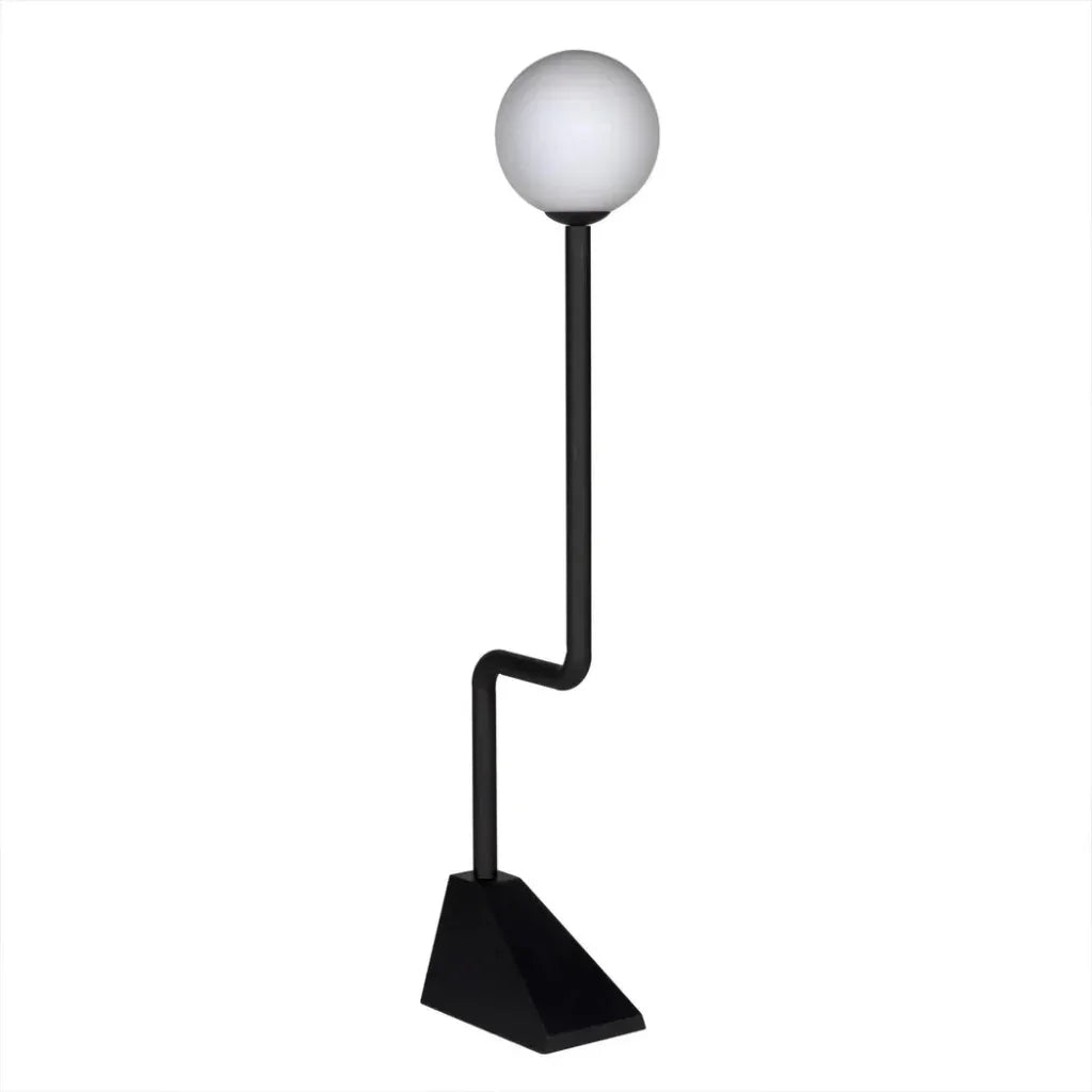 Dallas Steel and Frosted Globe Floor Lamp-Floor Lamps-Noir-LOOMLAN