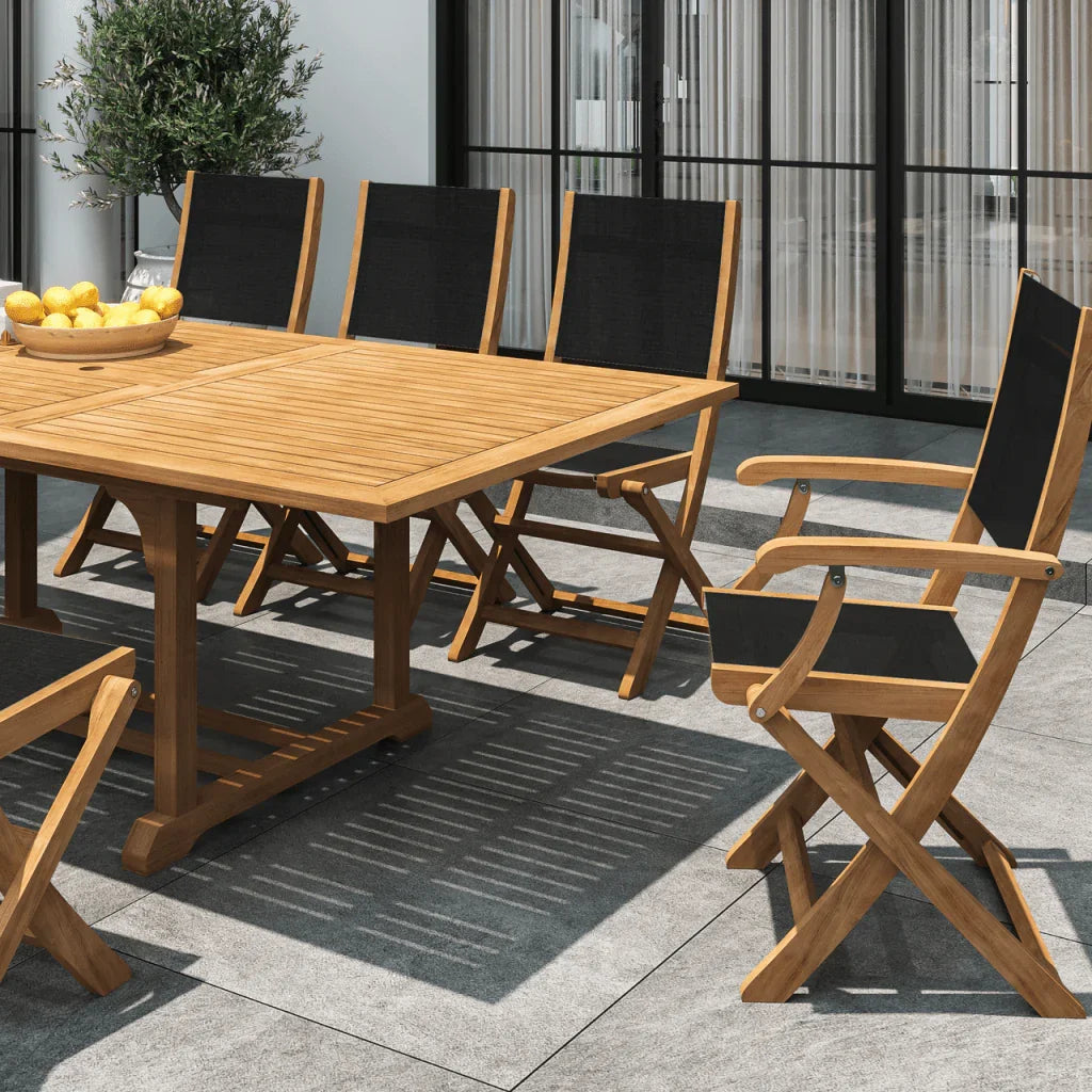 Dalton Teak Patio Family Dining Set 9PC-Outdoor Dining Sets-HiTeak-Black-LOOMLAN