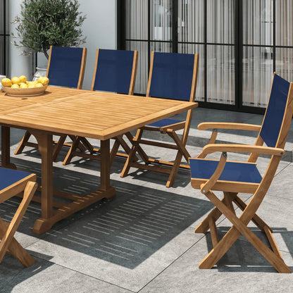Dalton Teak Patio Family Dining Set 9PC-Outdoor Dining Sets-HiTeak-Blue-LOOMLAN