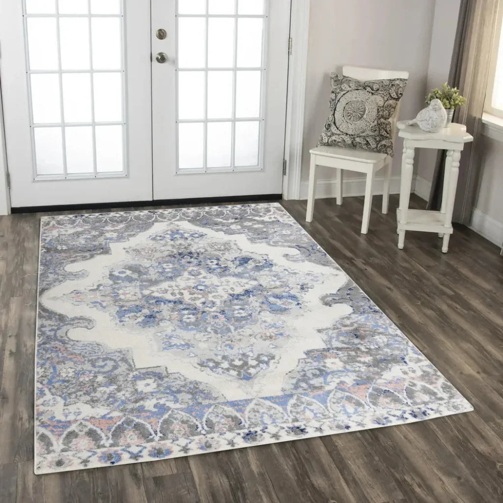 Damp Medallion Blue Kitchen Hallway Runner Rug - LOOMLAN - LOOMLAN - Area Rugs