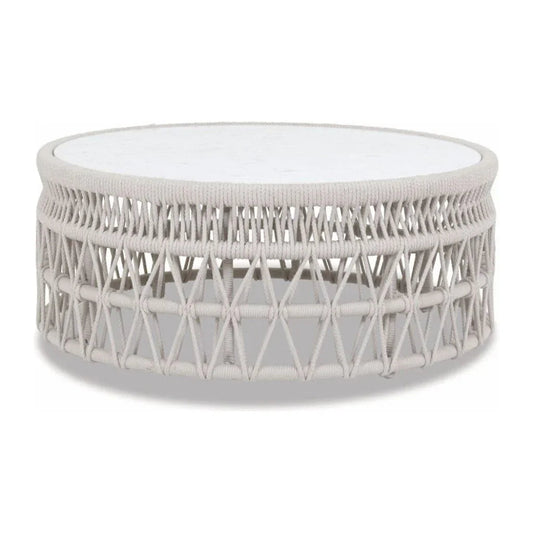 Dana Carrara Marble Top Outdoor Coffee Table-Outdoor Coffee Tables-Sunset West-LOOMLAN