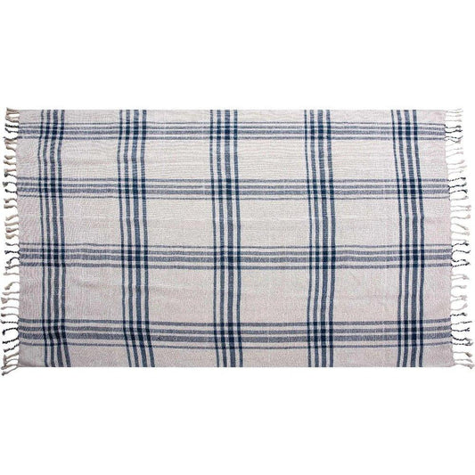 Dark Blue Plaid Outdoor Throw Blanket-Outdoor Pillows-LOOMLAN-LOOMLAN