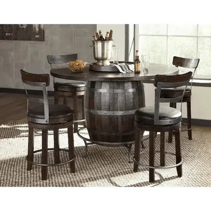 Dark Brown Round Barrel Pub Table Barstools 5 PC Set-Dining Table Sets-Sunny D-LOOMLAN