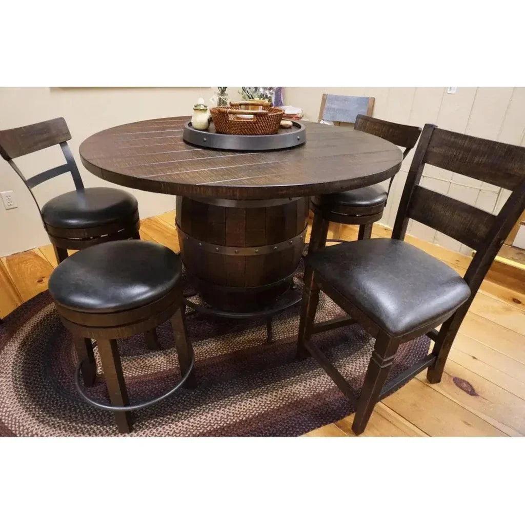 Dark Brown Round Barrel Pub Table Barstools 5 PC Set-Dining Table Sets-Sunny D-LOOMLAN
