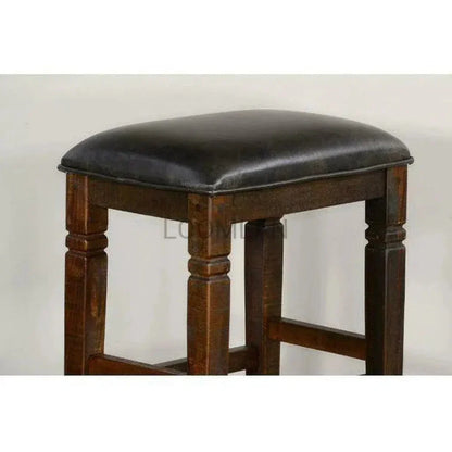 Dark Rustic Leather Backless Barstool - LOOMLAN - Sunny D - Bar Stools