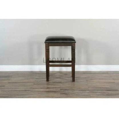 Dark Rustic Leather Backless Barstool - LOOMLAN - Sunny D - Bar Stools