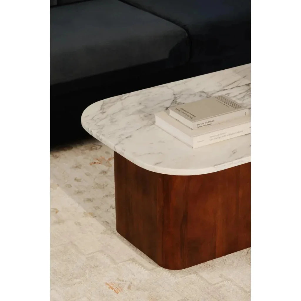 Dash White Marble & Wood Rectangular Coffee Table - LOOMLAN - Moe's Home - Coffee Tables