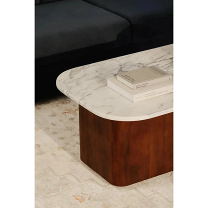 Dash White Marble & Wood Rectangular Coffee Table - LOOMLAN - Moe's Home - Coffee Tables