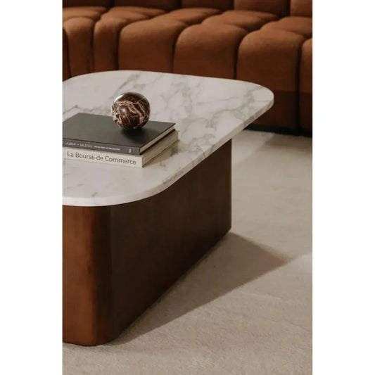 Dash White Marble & Wood Rectangular Coffee Table - LOOMLAN - Moe's Home - Coffee Tables