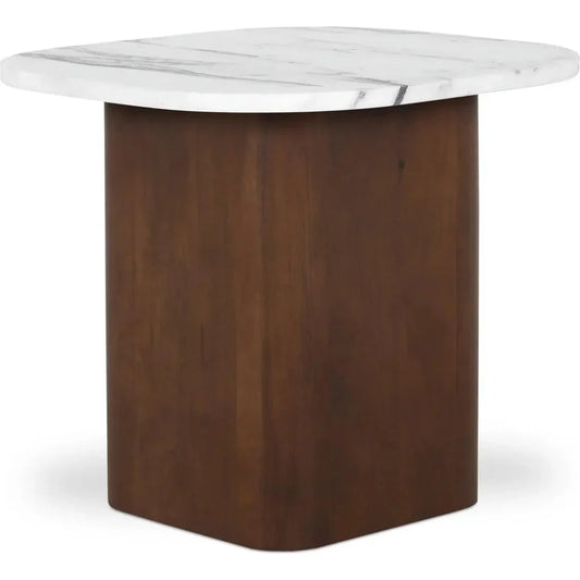 Dash White Marble & Wood Square Accent Table - LOOMLAN - Moe's Home - Side Tables