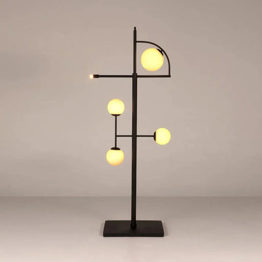 Dasha Steel and Frosted Globe Floor Lamp-Floor Lamps-Noir-LOOMLAN