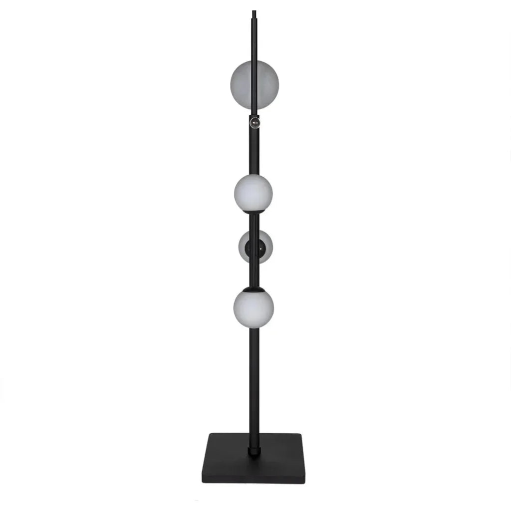 Dasha Steel and Frosted Globe Floor Lamp-Floor Lamps-Noir-LOOMLAN
