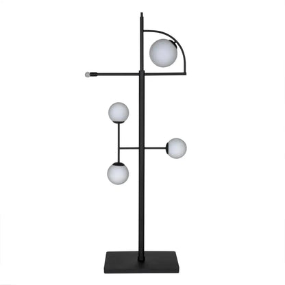 Dasha Steel and Frosted Globe Floor Lamp-Floor Lamps-Noir-LOOMLAN