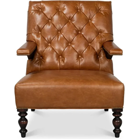 Dawson With Trim Cuba Brown Leather Chair - LOOMLAN - Sarreid - Accent Chairs
