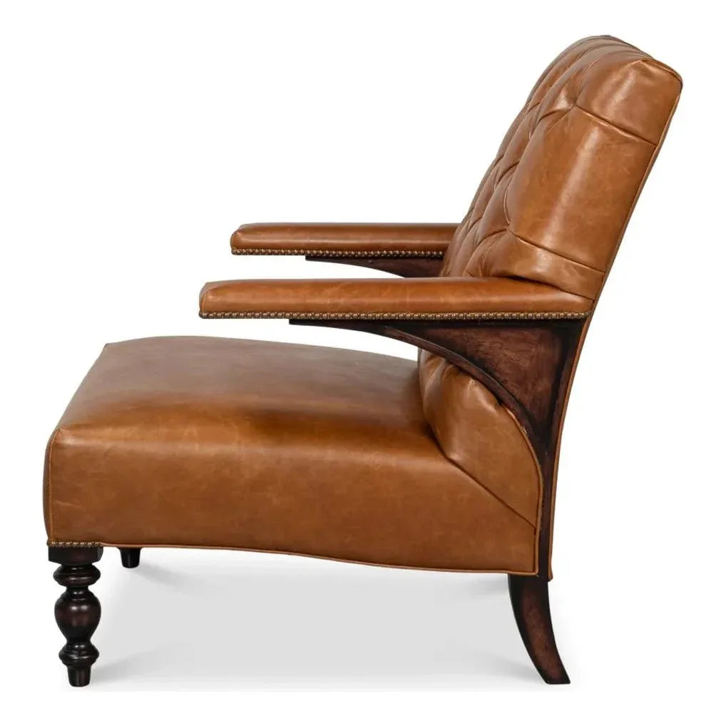 Dawson With Trim Cuba Brown Leather Chair - LOOMLAN - Sarreid - Accent Chairs