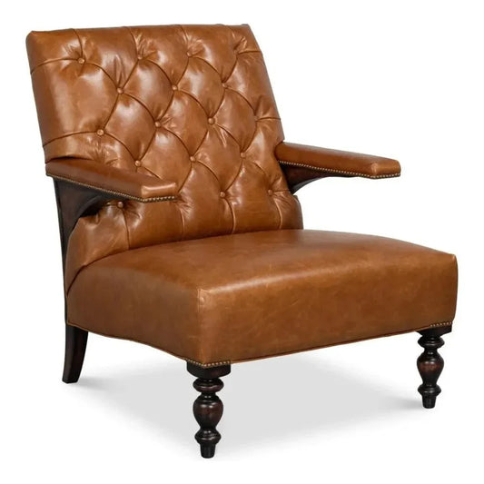 Dawson With Trim Cuba Brown Leather Chair - LOOMLAN - Sarreid - Accent Chairs