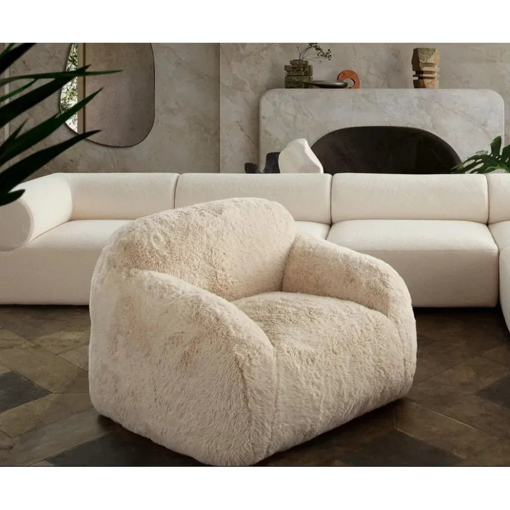 Dawson Yak Sand Natural Faux Fur Accent Chair - LOOMLAN - Diamond Sofa - Club Chairs