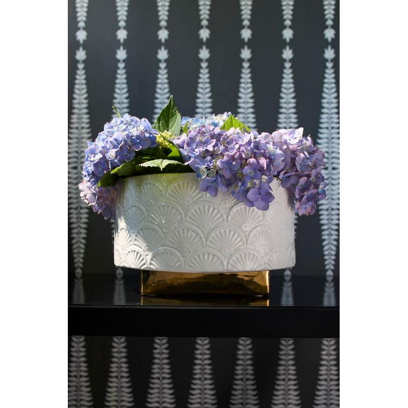 Deco Fan Ceramic Made White Cachepot - LOOMLAN - Chelsea House - Planters